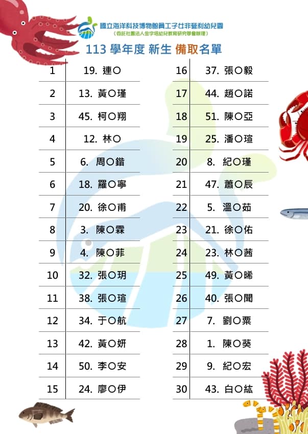 幼兒園招生錄取名單公告